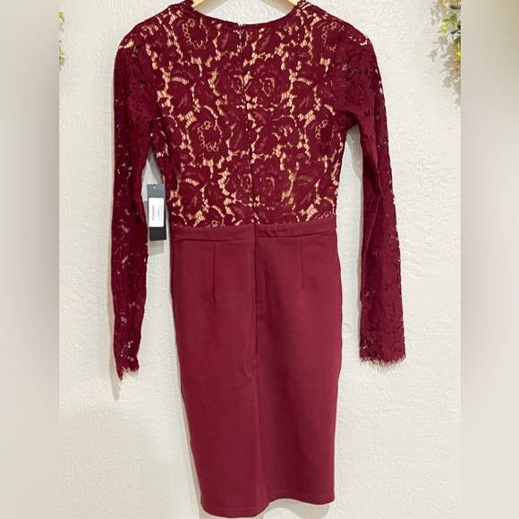 NWT LULUS Swoon-er or Later Long Sleeve Lace Dress Burgundy Sexy Holiday Party - Picture 5 of 8